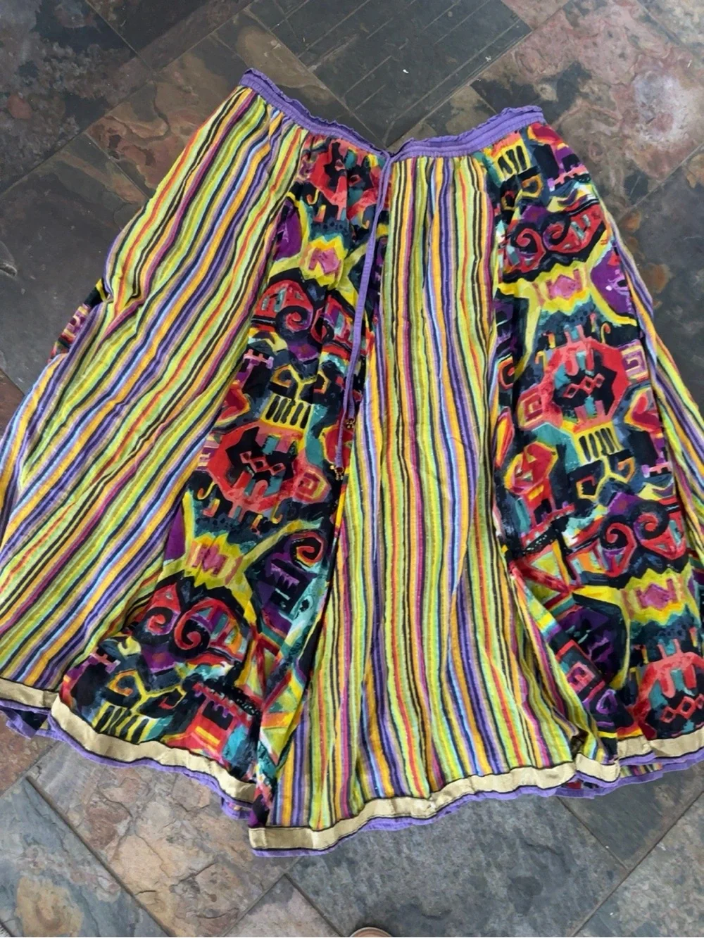 Soft Surroundings 2X Colorful Boho Skirt 100% Cotton Rainbow Stripe Tribal Print